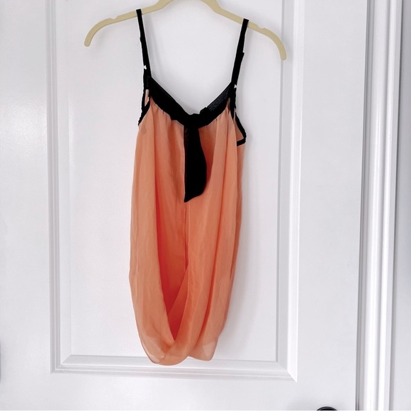 TFNC London Peach Black Flowy Camisole Top Bubble Hem Cut Out XS ASOS 90's - Picture 7 of 8